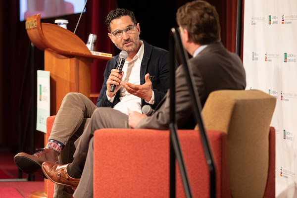 Guy Raz and Aaron Olvers at 2022 Lunch for Libraries
