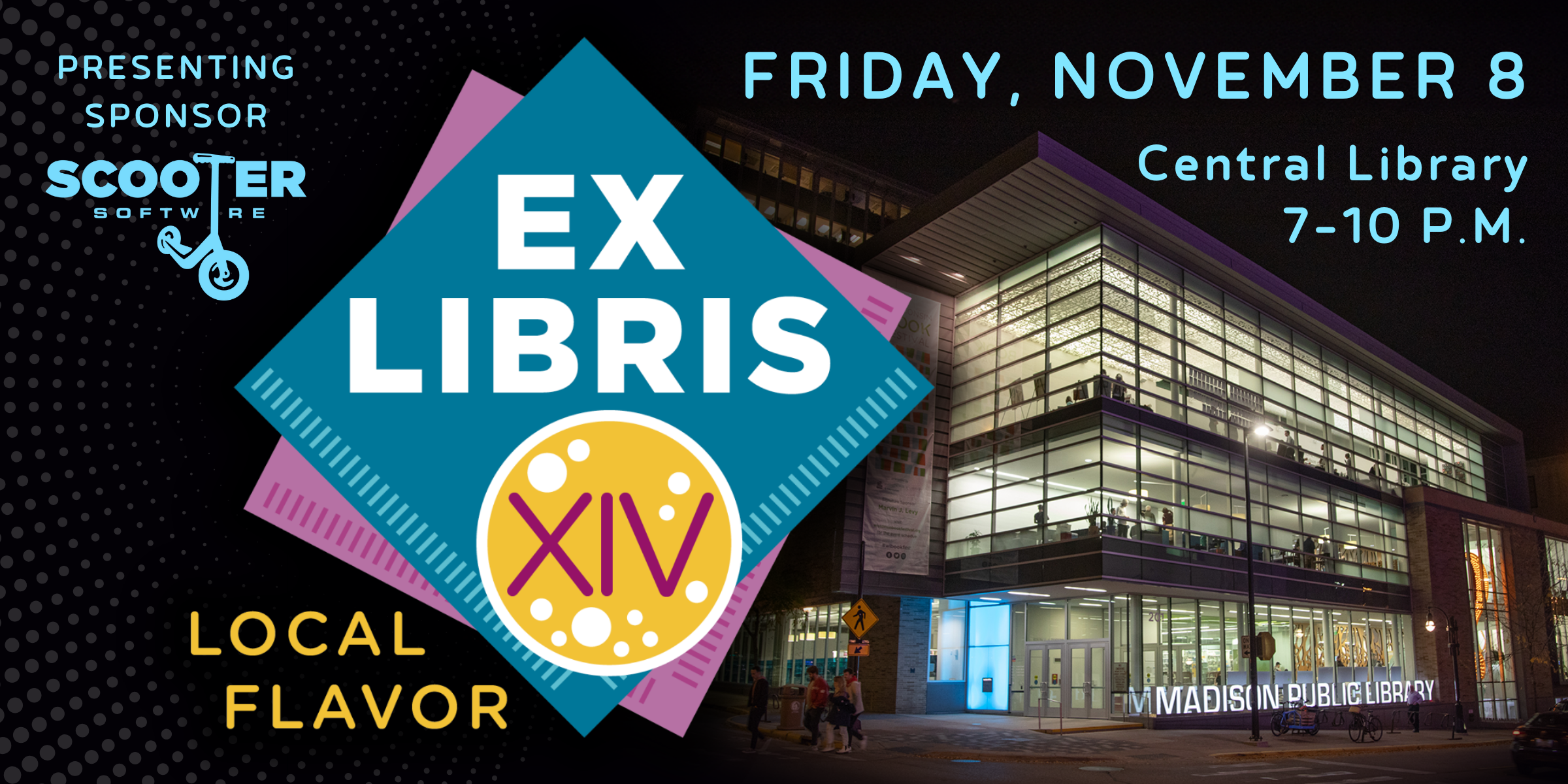 Ex Libris Vol. XIV: Local Flavor with image of Central Library at night in background