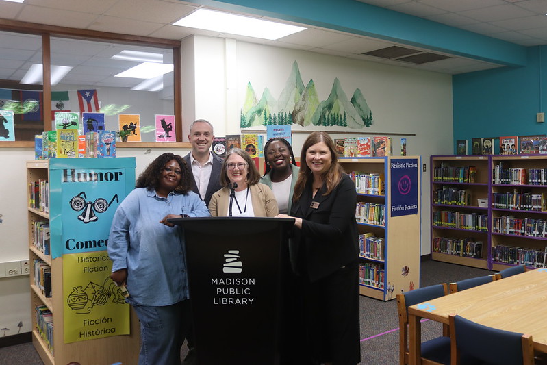 Imagination Center project leaders and grant organization representatives at press conference